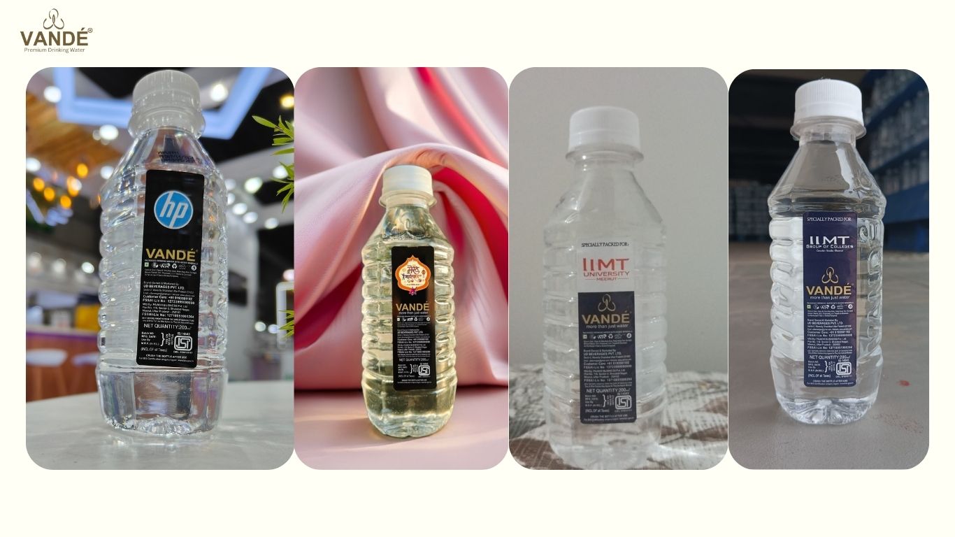 VANDÉ water bottles with custom logos for IIMT and HP